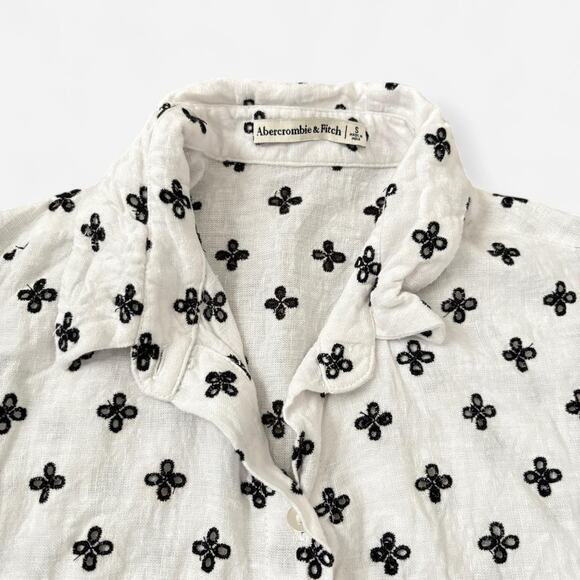 Abercrombie & Fitch Short-Sleeve Linen-Blend Embroidered Shirt Size Small - Picture 4 of 6
